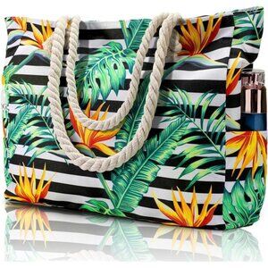 Beach Bag for Women Leaf Stripe